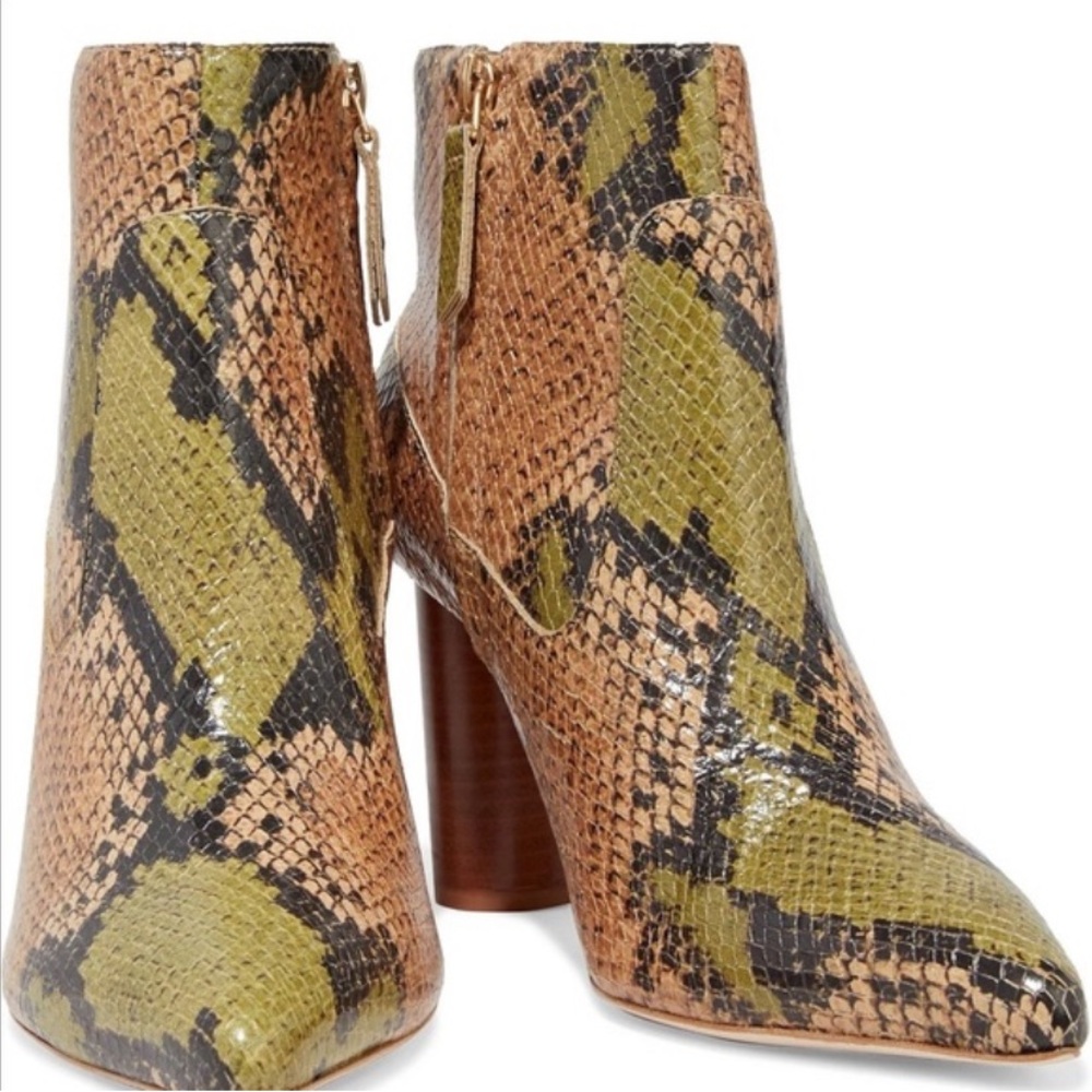 Ulla Johnson Helia Snake Effect Python Snakeskin Ankle Leather Booties Boots